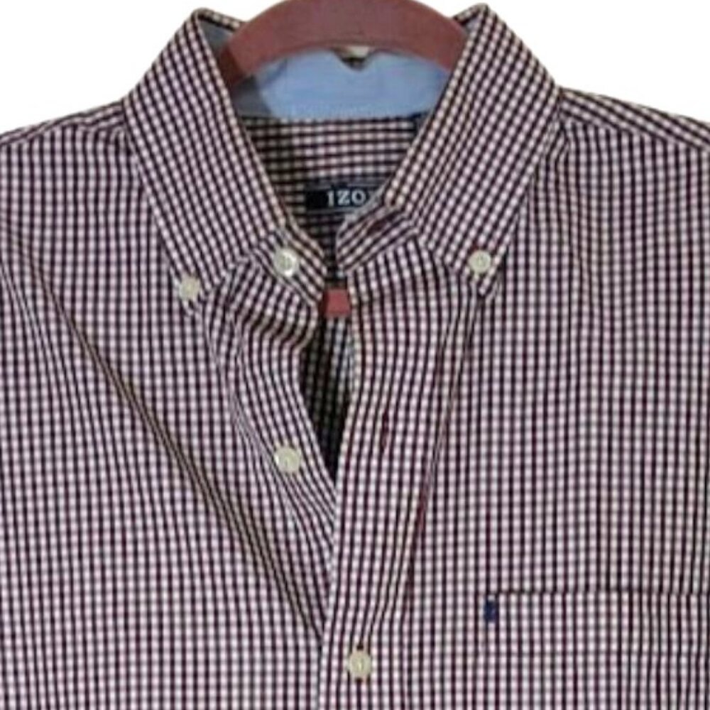IZOD Men's Sz SMALL Red White Dress Shirt Button Long Sleeve Gingham Checkered